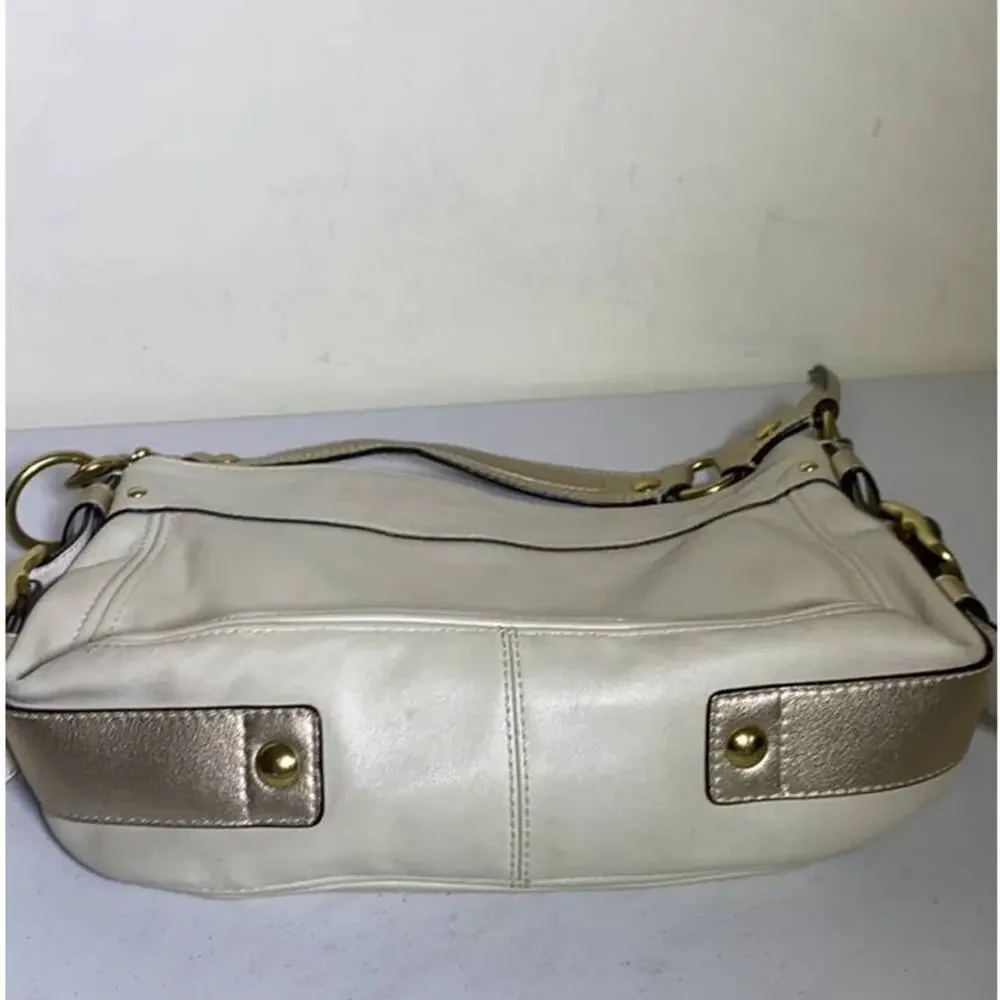 Coach Cream and Metallic Leather Hobo Bag vtg